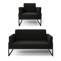 Sofá Namoradeira Com Poltrona Base Industrial Alta Preto Marisa Suede Preto D03 - D\'rossi - 1