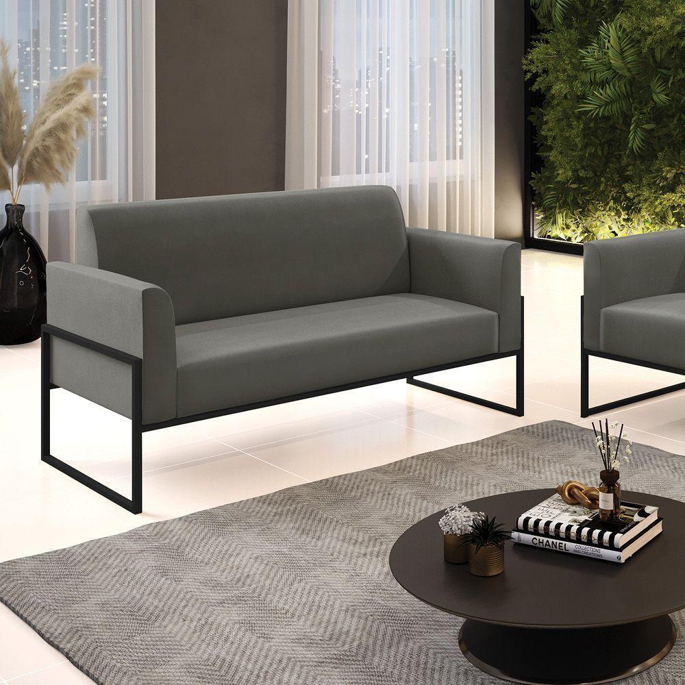 Sofá Namoradeira Base Industrial Alta Preto Marisa Suede D03 - D\'rossi Cor Grafite - 6