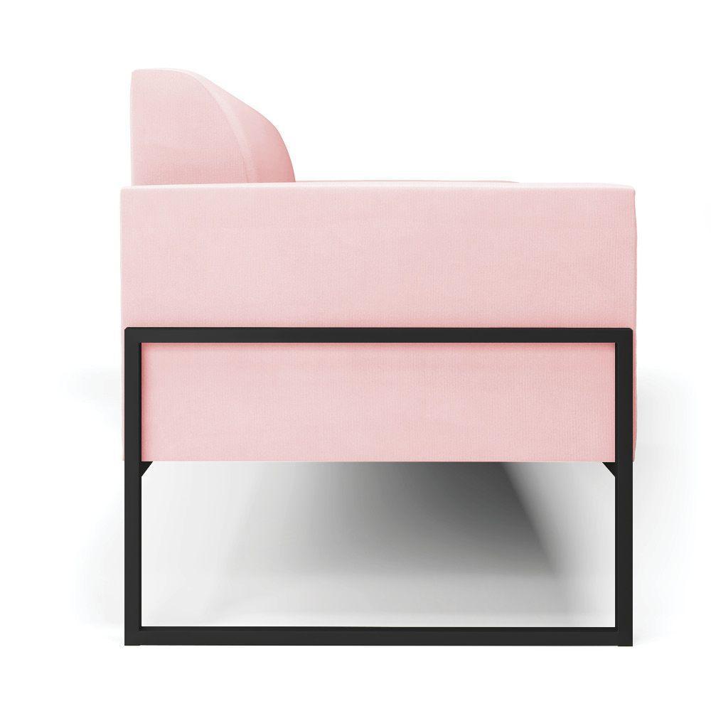 Sofá Namoradeira Base Industrial Alta Preto Marisa Suede D03 - D\'rossi Cor Rosa Bebê - 6