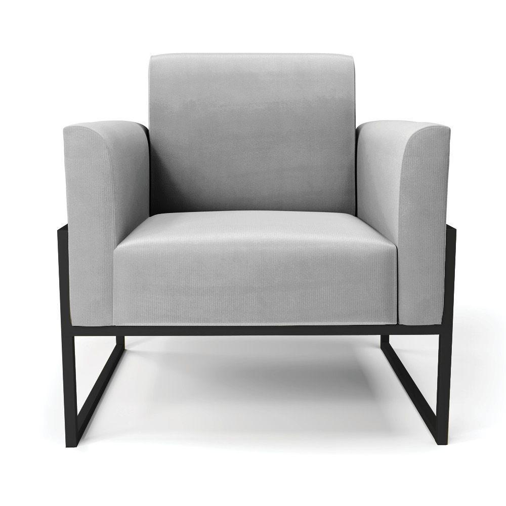 Kit 2 Poltronas Base Industrial Alta Preto Marisa Suede D03 - D\'rossi Cor Cinza - 2