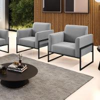 Kit 2 Poltronas Base Industrial Alta Preto Marisa Suede D03 - D\'rossi Cor Cinza