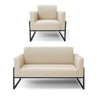 Sofá Namoradeira Com Poltrona Base Industrial Alta Preto Marisa Suede D03 - D\'rossi Cor Bege - 1