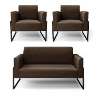 Sofá Namoradeira Com 2 Poltronas Base Industrial Alta Preto Marisa Suede Marrom D03 - D\'rossi - 1