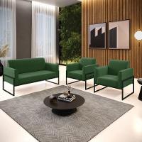 Sofá Namoradeira Com 2 Poltronas Base Industrial Alta Preto Marisa Suede D03 - D\'rossi Cor Verde - 7
