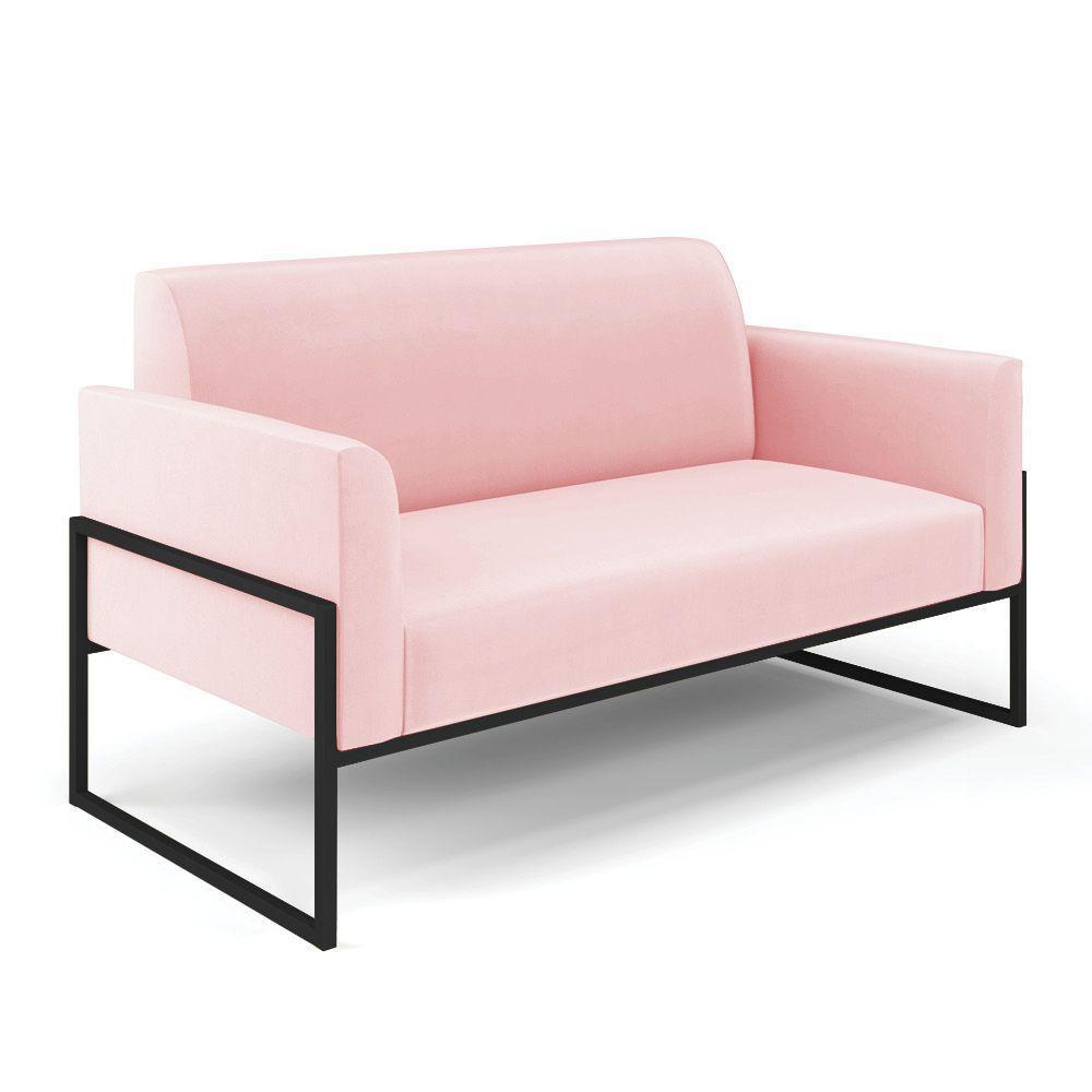 Sofá Namoradeira Com Poltrona Base Industrial Alta Preto Marisa Suede Rosa Bebê D03 - D\'rossi - 4