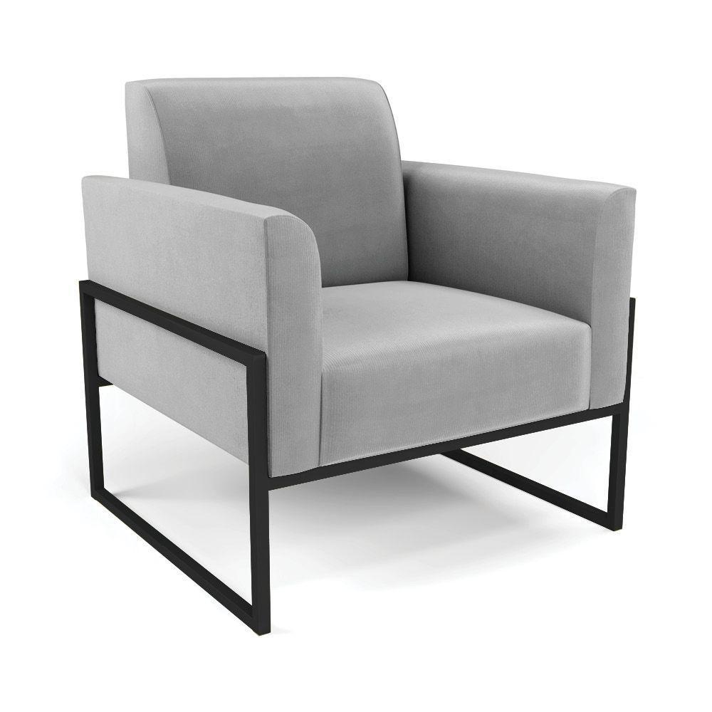 Sofá Namoradeira Com 2 Poltronas Base Industrial Alta Preto Marisa Suede Cinza D03 - D\'rossi - 2