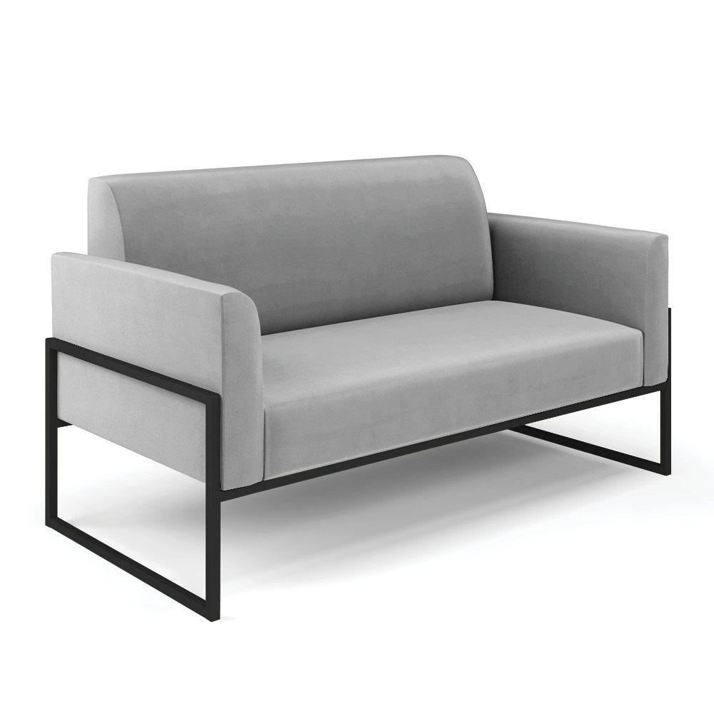Sofá Namoradeira Com 2 Poltronas Base Industrial Alta Preto Marisa Suede Cinza D03 - D\'rossi - 3
