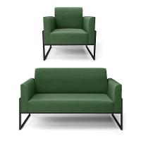 Sofá Namoradeira Com Poltrona Base Industrial Alta Preto Marisa Suede D03 - D\'rossi Cor Verde - 1