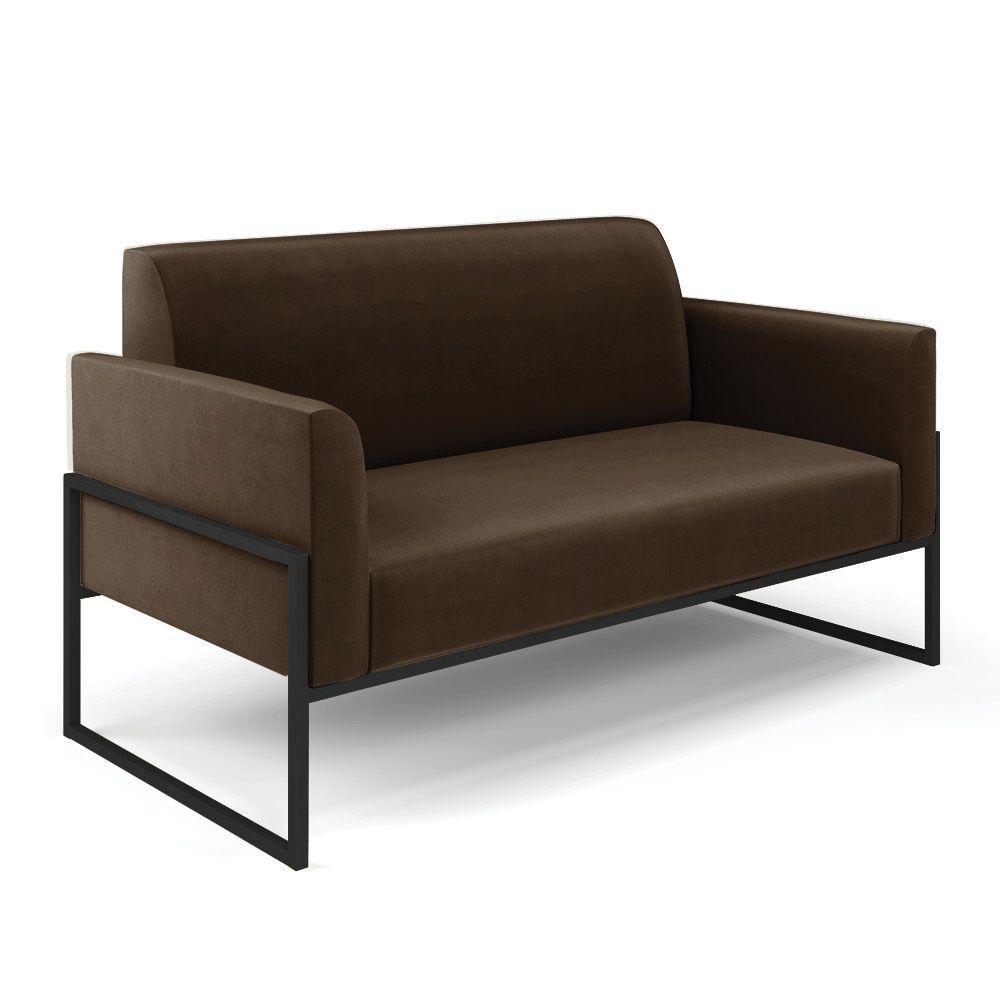 Sofá Namoradeira Com 2 Poltronas Base Industrial Alta Preto Marisa Suede D03 - D\'rossi Cor Marrom - 3