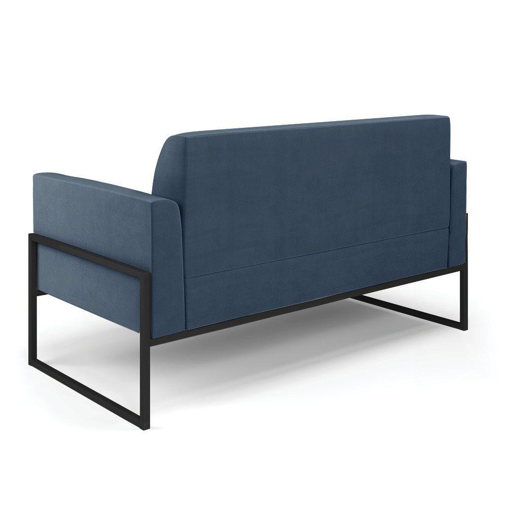Sofá Namoradeira Com 2 Poltronas Base Industrial Alta Preto Marisa Suede D03 - D\'rossi Cor Azul Marinho - 8