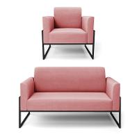 Sofá Namoradeira Com Poltrona Base Industrial Alta Preto Marisa Suede D03 - D\'rossi Cor Rose - 1