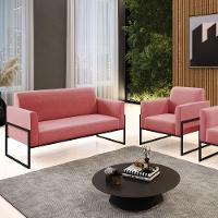 Sofá Namoradeira Com Poltrona Base Industrial Alta Preto Marisa Suede D03 - D\'rossi Cor Rose - 5