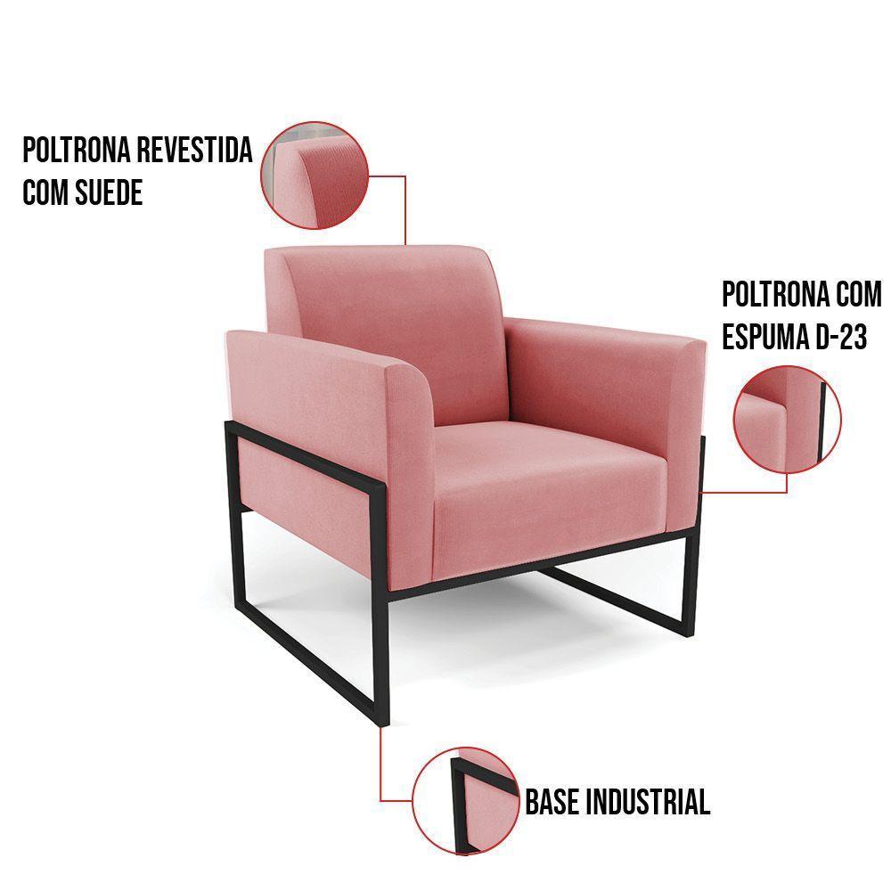 Poltrona Base Industrial Alta Preto Marisa Suede Rosê D03 - D\'rossi - 5