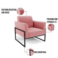 Poltrona Base Industrial Alta Preto Marisa Suede Rosê D03 - D\'rossi - 5