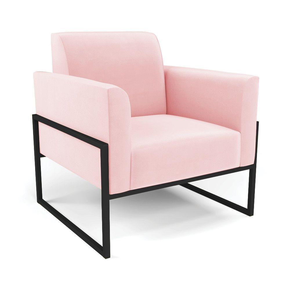 Sofá Namoradeira Com 2 Poltronas Base Industrial Alta Preto Marisa Suede Rosa Bebê D03 - D\'rossi - 2