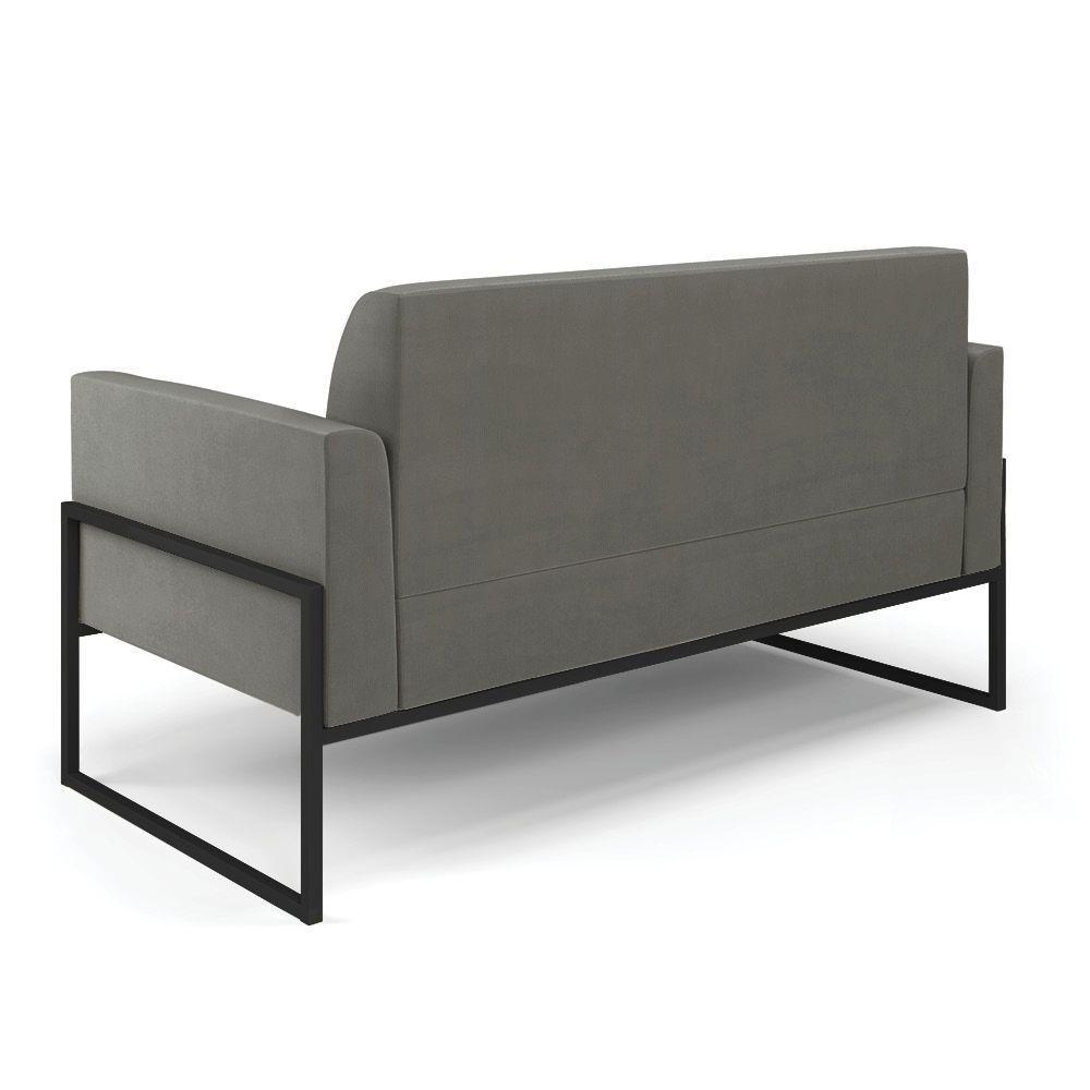 Sofá Namoradeira Com 2 Poltronas Base Industrial Alta Preto Marisa Suede Grafite D03 - D\'rossi - 4