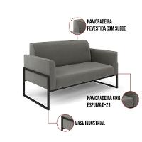 Sofá Namoradeira Com 2 Poltronas Base Industrial Alta Preto Marisa Suede Grafite D03 - D\'rossi - 5