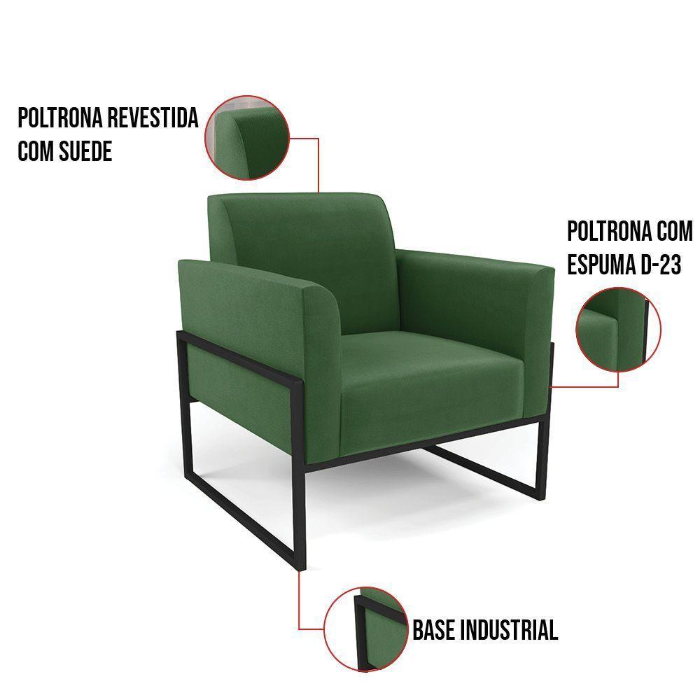 Kit 2 Poltronas Base Industrial Alta Preto Marisa Suede D03 - D\'rossi Cor Verde - 7
