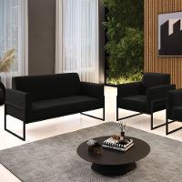 Sofá Namoradeira Com Poltrona Base Industrial Alta Preto Marisa Suede D03 - D\'rossi Cor Preto - 7