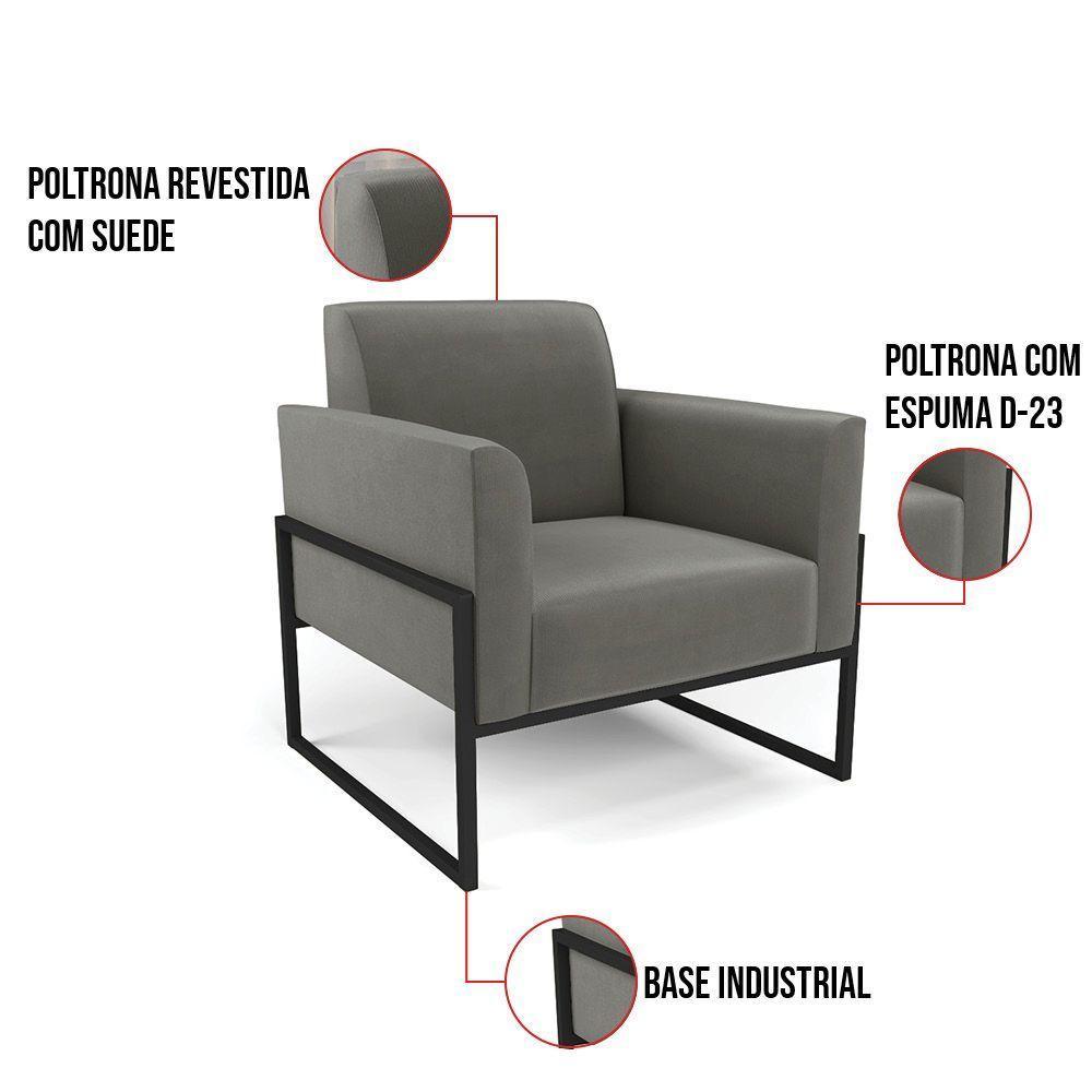 Kit 2 Poltronas Base Industrial Alta Preto Marisa Suede D03 - D\'rossi Cor Grafite - 6