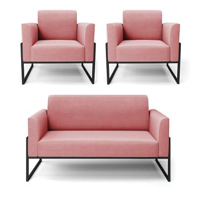 Sofá Namoradeira Com 2 Poltronas Base Industrial Alta Preto Marisa Suede Rosê D03 - D\'rossi