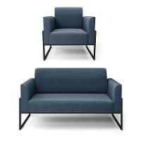 Sofá Namoradeira Com Poltrona Base Industrial Alta Preto Marisa Suede D03 - D\'rossi Cor Azul Marinho - 1