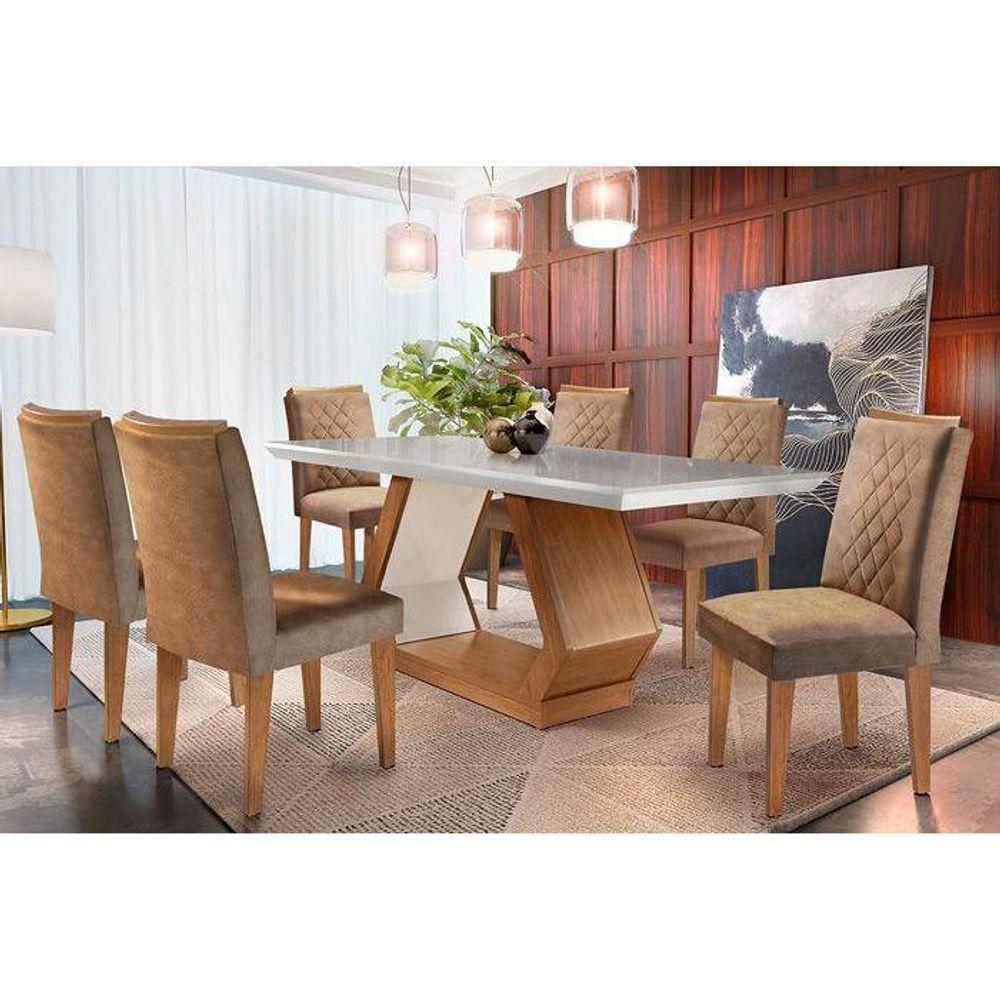 Sala de Jantar Completa Alvorada c/ Tampo Madeirado Canto Reto 180cm + 6 Cadeiras Jade Imbuia/Chocolate Capuccino - Rufato - 1