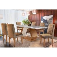 Conjunto: Mesa Sala Jantar Alvorada Tampo Madeirado 180cm Canto Reto + 6 Cadeiras Jade Imbuia/Chocolate - Rufato - 1