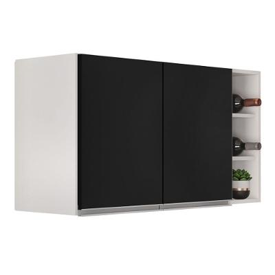 Armário De Cozinha Aéreo Califórnia 80cm E Nicho Garrafeiro 20cm Riad Branco/preto - Lumil