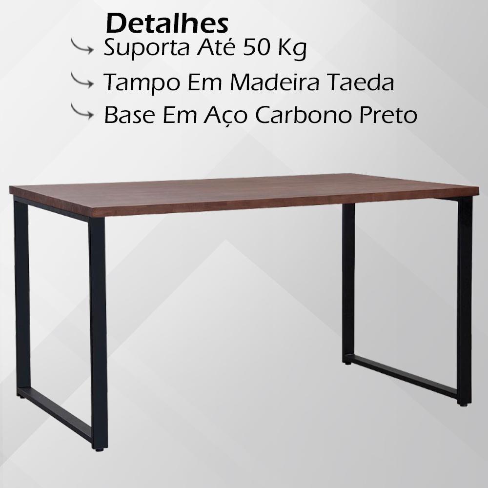 Mesa Jantar Cozinha I07 Madeira Taeda 180x77 Cm Castanho Aço Preto Dmobiliario Castanho - 3