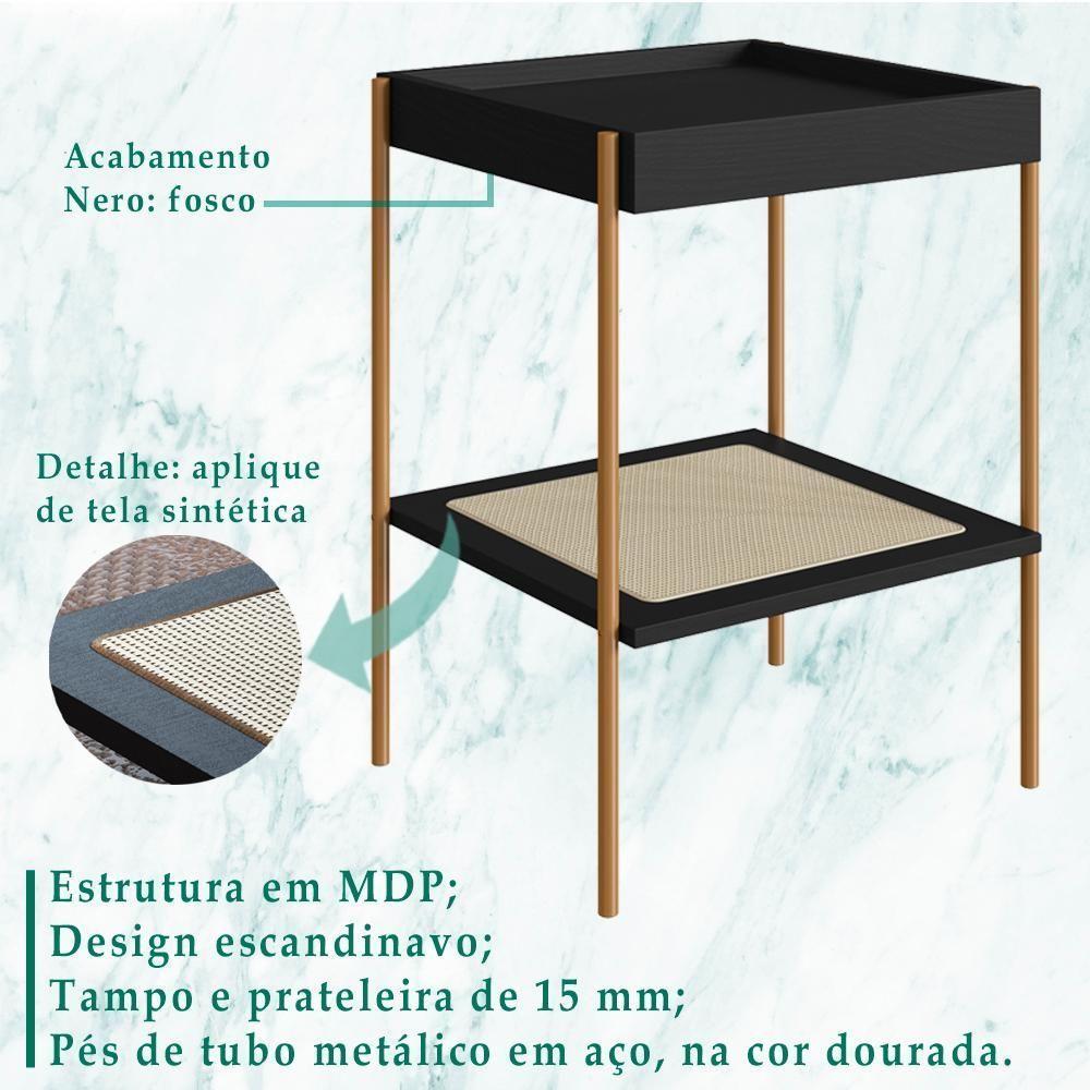Mesa Lateral 58 Cm Pes Metal Palhinha Oslo 28962 Nero Artesano Nero - 2