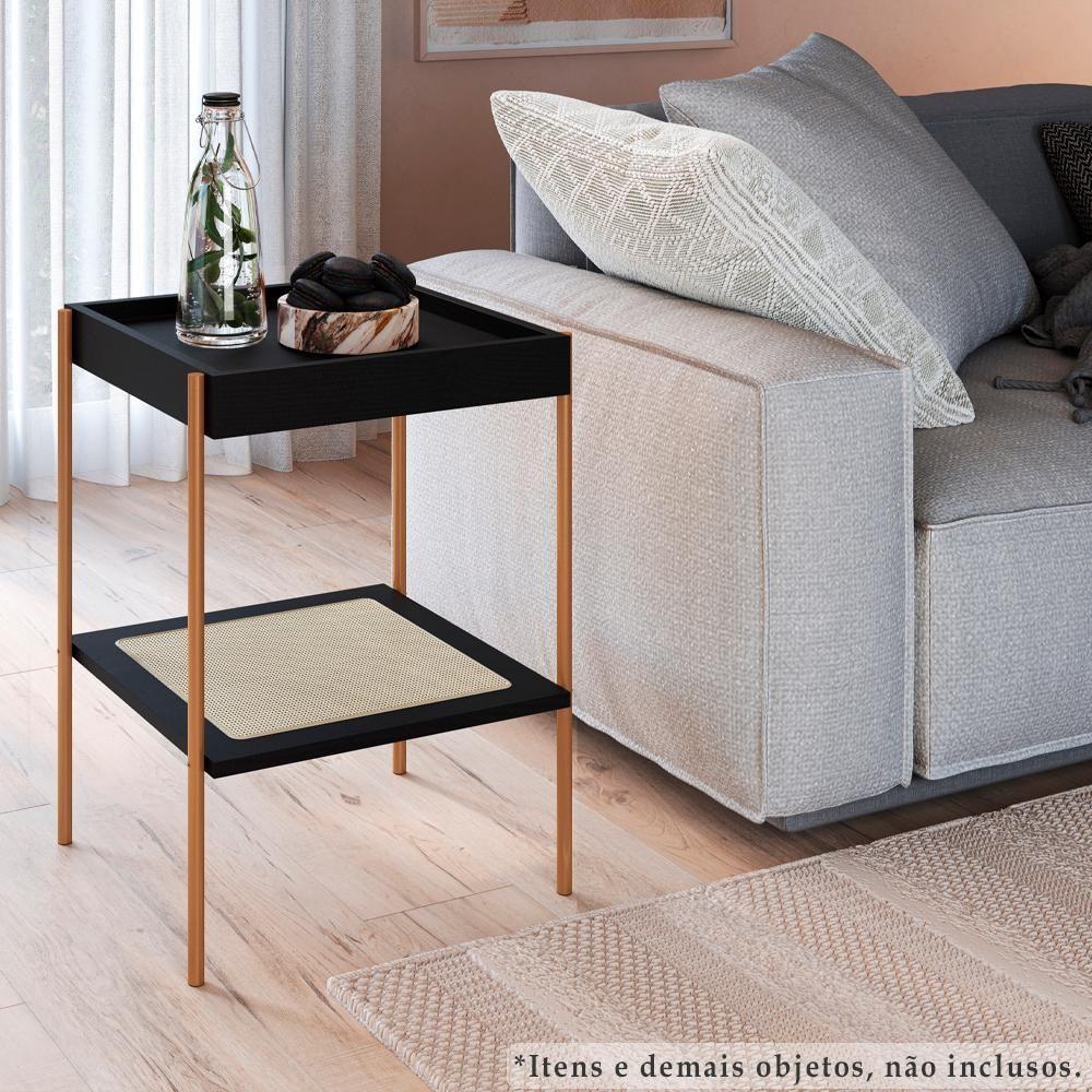 Mesa Lateral 58 Cm Pes Metal Palhinha Oslo 28962 Nero Artesano Nero - 4