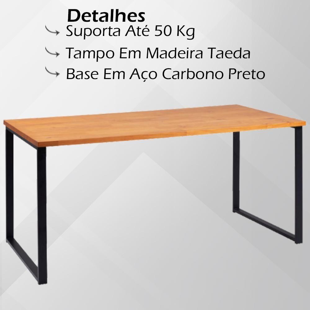 Mesa Jantar Cozinha I07 Madeira Taeda 180x77 Cm Mell Aço Preto Dmobiliario Mell - 3