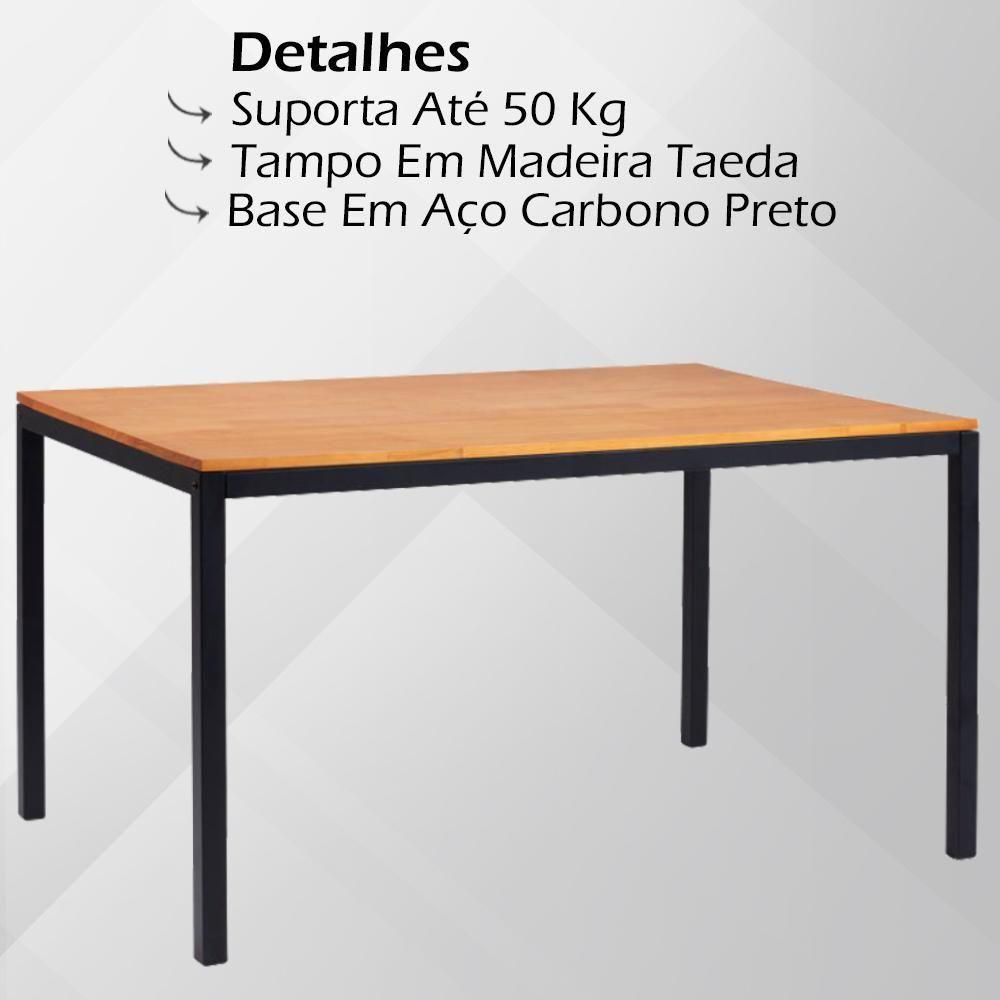 Mesa De Jantar I06 Madeira Taeda 120x76 Cm Mell Aço Preto Dmobiliario Mell - 3