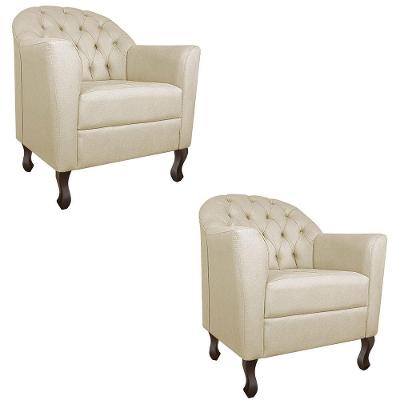 Kit 02 Poltronas Decorativa Julia Linho - Doce Sonho Móveis Cor Bege