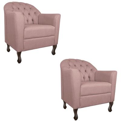 Kit 02 Poltronas Decorativa Julia Linho - Doce Sonho Móveis Cor Rosê