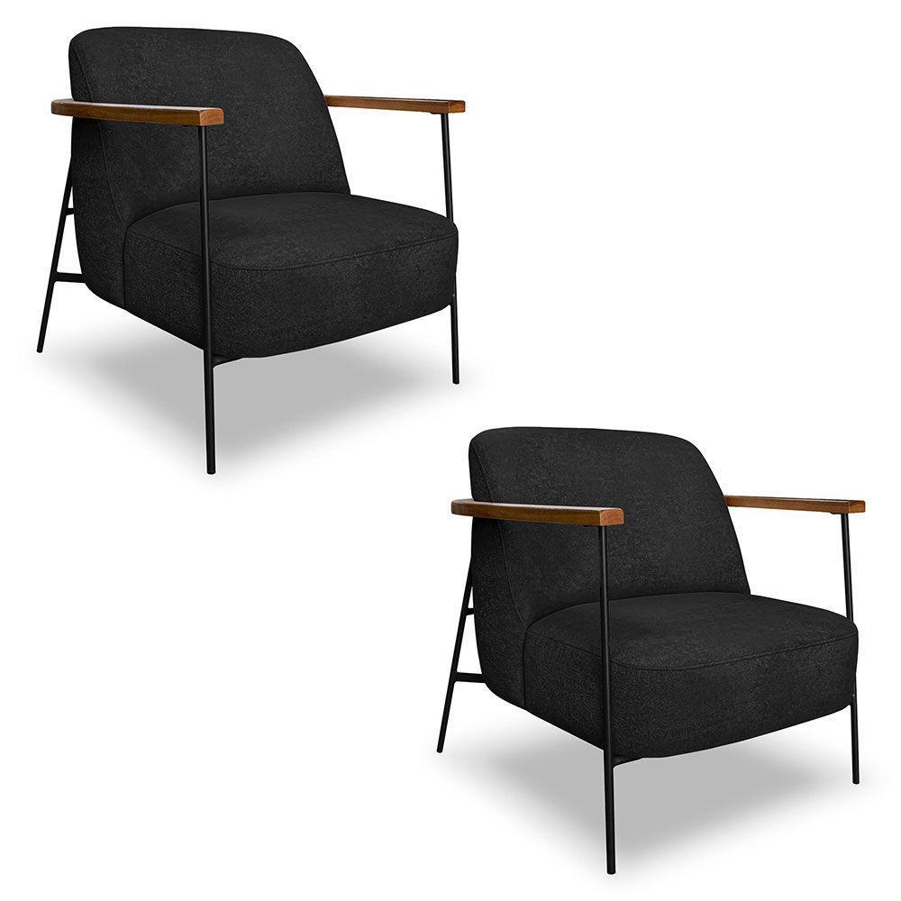 Kit 2 Poltronas Decorativa Celeste Linho Bouclê Base De Ferro Preto - Pallazio Cor Preto - 1