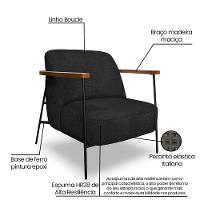 Kit 2 Poltronas Decorativa Celeste Linho Bouclê Base De Ferro Preto - Pallazio Cor Preto - 13