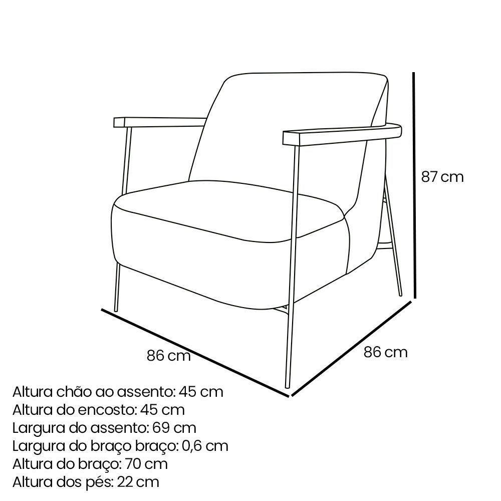 Kit 2 Poltronas Decorativa Celeste Linho Bouclê Cinza Claro Base De Ferro Preto - Pallazio - 2