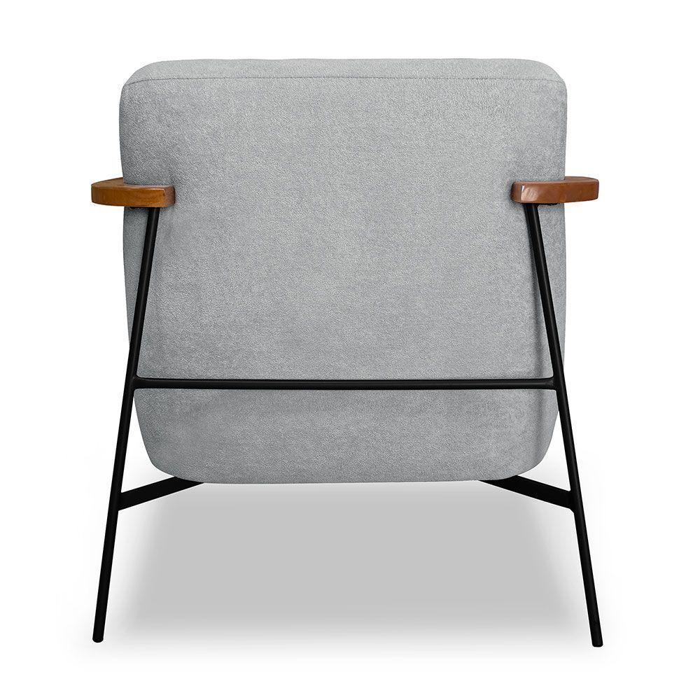 Kit 2 Poltronas Decorativa Celeste Linho Bouclê Cinza Claro Base De Ferro Preto - Pallazio - 3