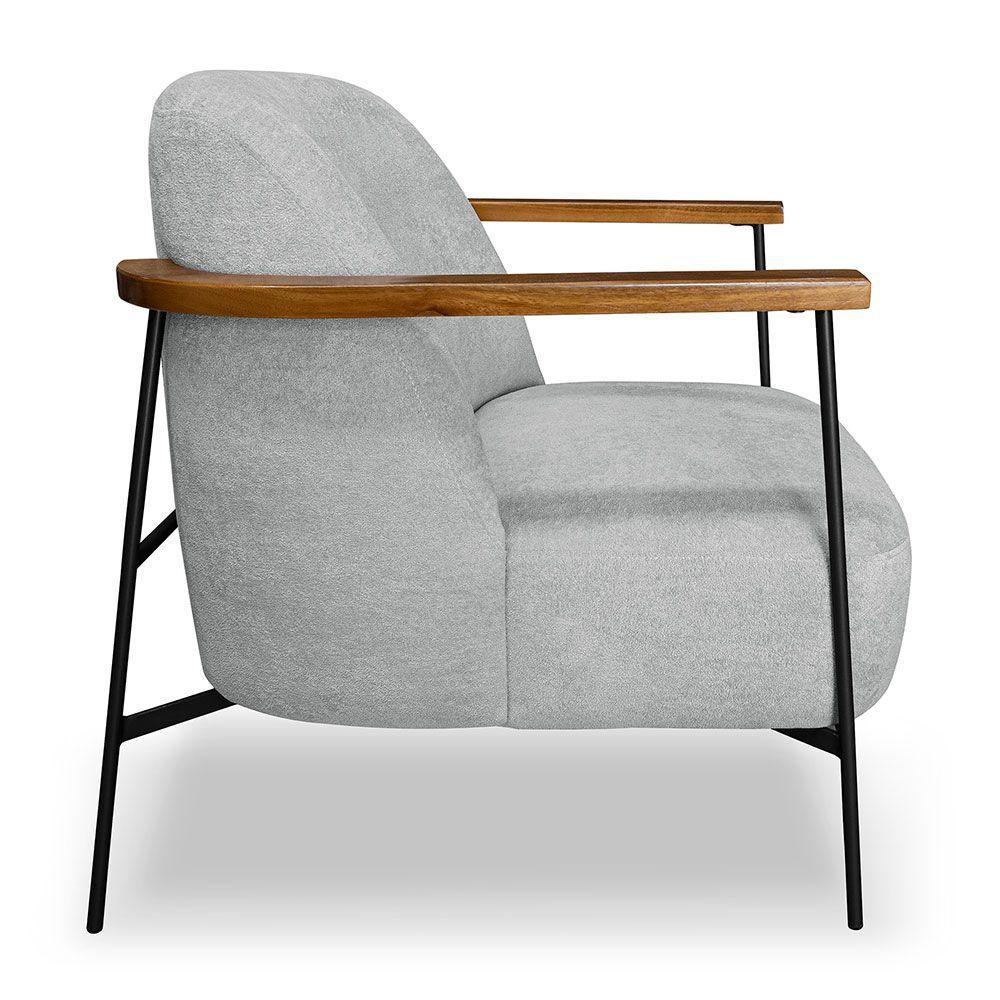 Kit 2 Poltronas Decorativa Celeste Linho Bouclê Cinza Claro Base De Ferro Preto - Pallazio - 4