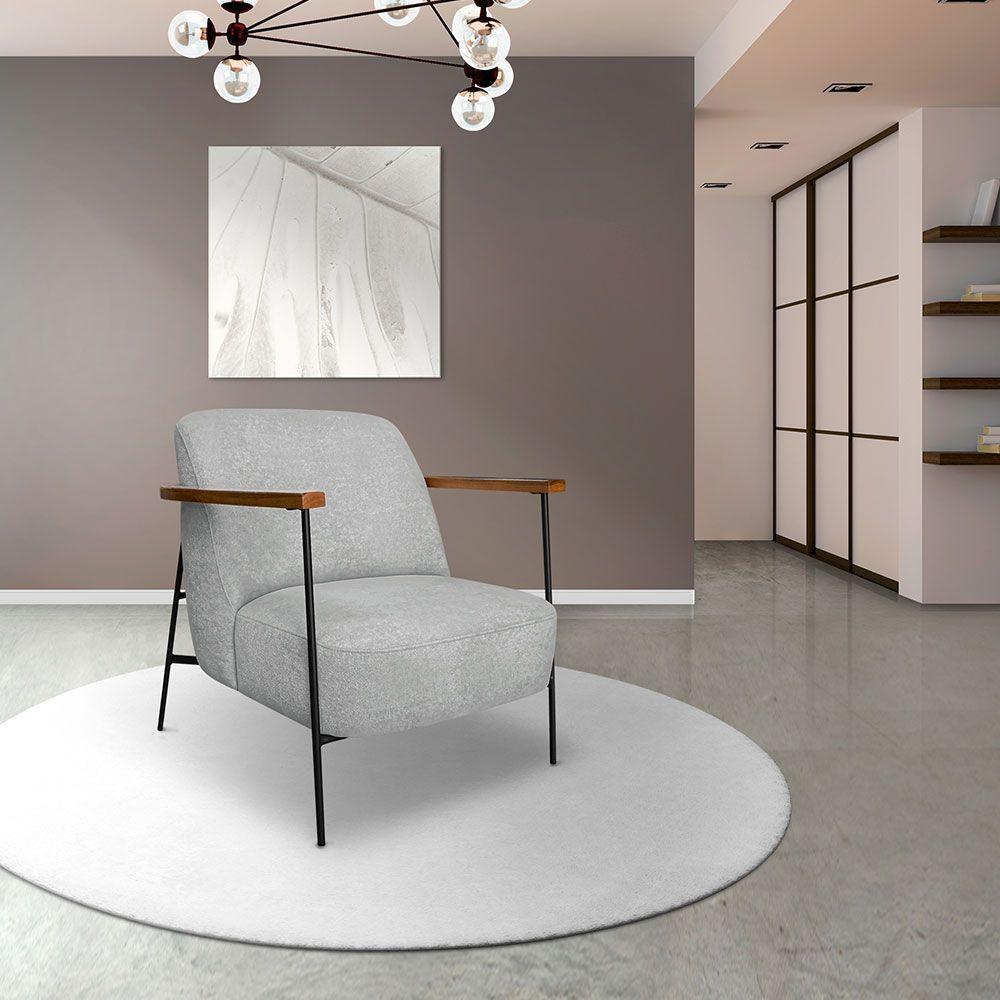 Kit 2 Poltronas Decorativa Celeste Linho Bouclê Cinza Claro Base De Ferro Preto - Pallazio - 8