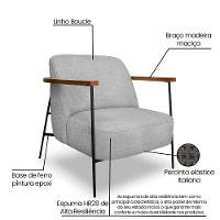 Kit 2 Poltronas Decorativa Celeste Linho Bouclê Cinza Claro Base De Ferro Preto - Pallazio - 7