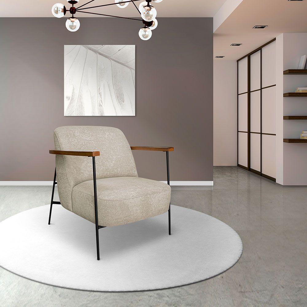 Kit 2 Poltronas Decorativa Celeste Linho Bouclê Bege Base De Ferro Preto - Pallazio - 7