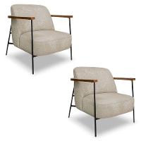 Kit 2 Poltronas Decorativa Celeste Linho Bouclê Bege Base De Ferro Preto - Pallazio - 1