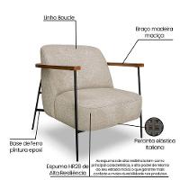 Kit 2 Poltronas Decorativa Celeste Linho Bouclê Bege Base De Ferro Preto - Pallazio