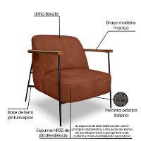 Kit 2 Poltronas Decorativa Celeste Linho Bouclê Base De Ferro Preto - Pallazio Cor Marrom - 2