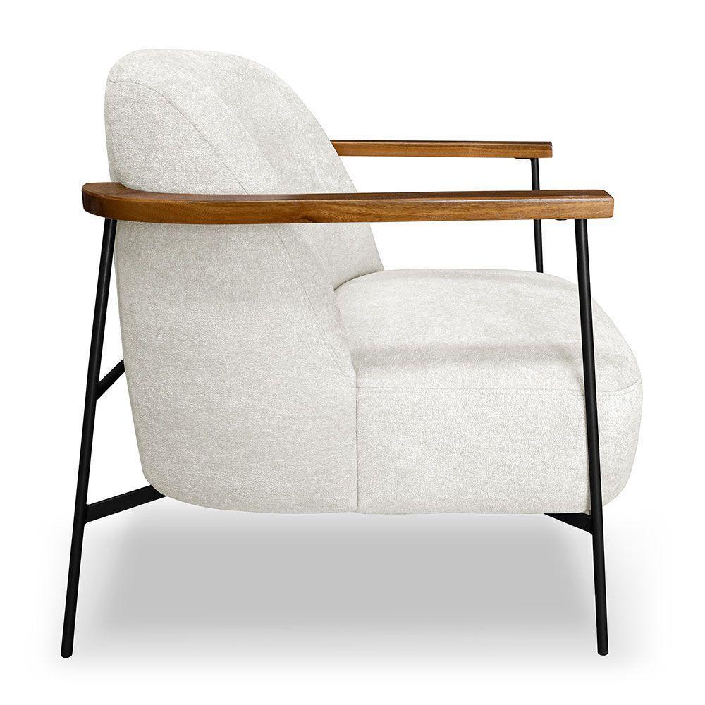 Poltrona Decorativa Celeste Linho Bouclê Base De Ferro Preto - Pallazio Cor Bege Pérola - 6