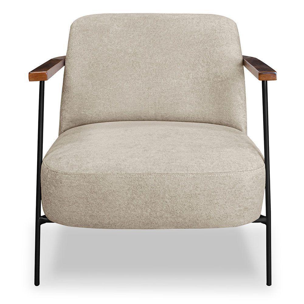 Poltrona Decorativa Celeste Linho Bouclê Base De Ferro Preto - Pallazio Cor Bege - 6