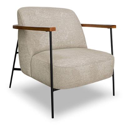 Poltrona Decorativa Celeste Linho Bouclê Base De Ferro Preto - Pallazio Cor Bege